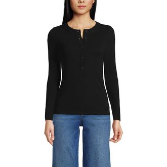 Lands End Drapey Rib Skimming Long Sleeve Henley in Black at Nordstrom, Size Large P