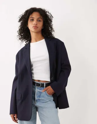 Arket co-ord in pura lana blazer strutturato oversize blu navy