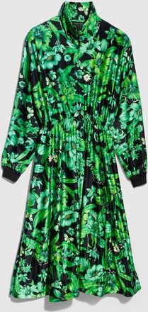 Gucci Printed Shiny Stretch Silk Long Dress, Green