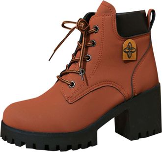 Generic Walking Boots Womens Winter Ankle Waterproof Fur Lined Leather Walking Lace Up Zipper Chunky Heeled Combat Boot Lightweight Outdoor Ladies Warm Shoes 