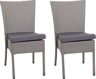 Hhg Hhg - Juego De 2 Sillas De Poly Rat&aacute;n 949, Silla De Balc&oacute;n Silla De Jard&iacute;n, Apilable, Gris, Coj&iacute;n Gris Oscuro