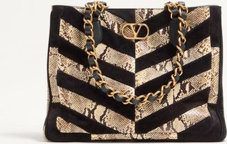 Valentino Garavani Valentino Garavani Laseine Shopping Bag In Python And Chevron-Patterned Suede Wo