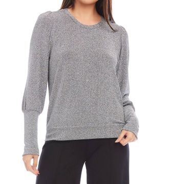 Karen Kane Shimmer Bishop Sleeve Top In Metallic Silver