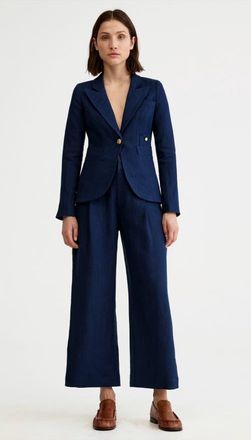 Smythe Linen Classic Duchess Blazer in Navy Linen at Nordstrom, Size 16