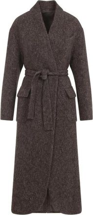Brunello Cucinelli Lange wikkeljas van wolmix - Dames - Jas met riem - Bruin - M - Wol - Jassen