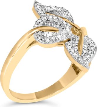 House of Brilliance 10K Gold 1/2 Cttw Diamond Bypass Triple Leaf Ring in Yellow Gold at Nordstrom, Size 7