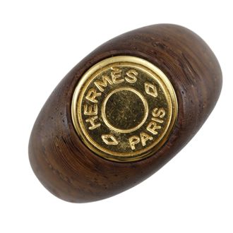 Herm&egrave;s Sellier Brown Gold Plating Wood Band Ring (Pre-Owned)