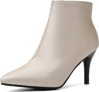 Generic Womens Pointed Toe Stiletto Heel Formal Occasion Ankle Boots with Side Zipper,Apricot,5.5 UK