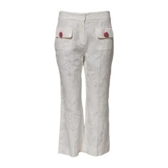 Dolce & Gabbana Bloemen Jacquard Cropped Flared Broek - Dames - Vrijetijds broeken - Wit - XS - Katoen - Broeken
