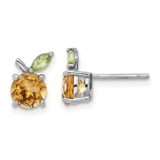 Diamond2Deal Sterling Silver Rhodium-plated Citrine and Peridot Orange Earrings