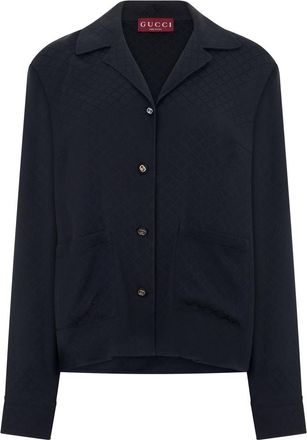 Gucci Blue Notched Lapel Diamond Pattern Shirt