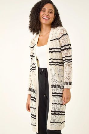 Roman Wave Stripe Longline Knit Cardigan