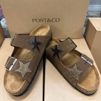 Post & Co Womens Stars Alaska Slides In Brown