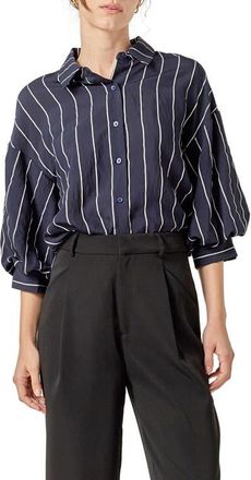 English Factory Stripe Balloon Sleeve Shirt in Navy/White at Nordstrom, Size X-Small