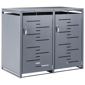 Beliani Cobertizo De Metal Para Dos Cubos De Basura De Exterior Apertura Superior Cierre Con Llave Y Cadena Para Dos Contenedores 480 Litros Acero Galvanizado