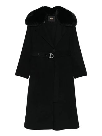 Maje faux-fur-collar belted coat - women - Wool/Polyester/Polyester/Polyamide - 36 - Black