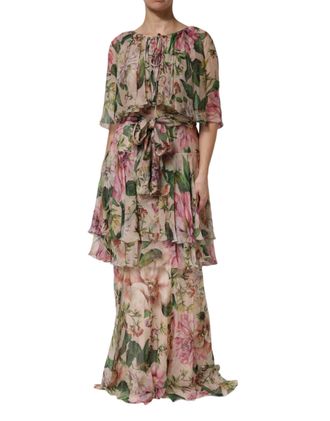Dolce & Gabbana Womens Multicolor Floral Silk Layered Maxi Dress