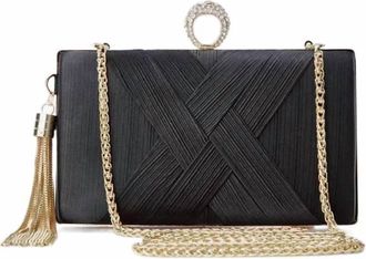 Babeyond Womens Vintage Tassel Rhinestone Ring Clutch In Black