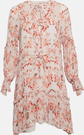 AllSaints Multicolor Floral Print Crinkled Chiffon Ava Momo Mini Dress
