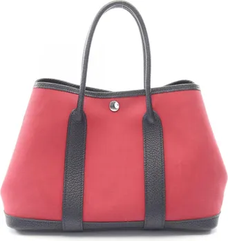 Herm&egrave;s Blue Indigo Bordeaux Navy Ruby Toile Officier Handbag Tote Bag (Pre-Owned)