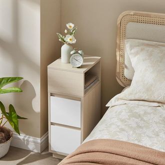 Vasagle Set of 2 Slim Narrow Bedside Tables Drawers Open Compartment in Natural