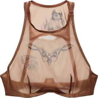 Savage x Fenty x Manuela Soto Sosa Tattooed Tricot High Neck Bra in Brown Sugar at Nordstrom Rack, Size 32B
