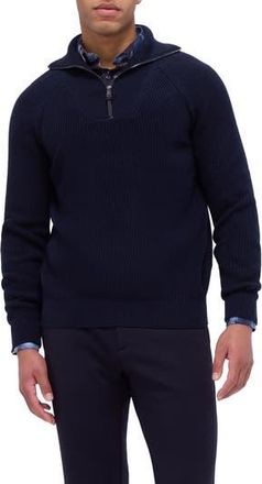 Bugatchi Half Zip Wool Blend Pullover Sweater in Navy at Nordstrom Rack, Size X-Large