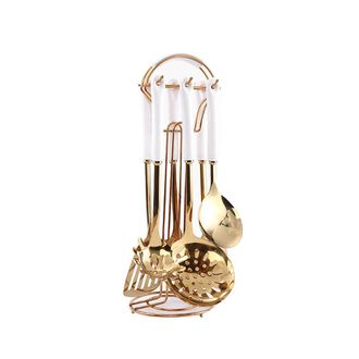 No Brand Juego De Utensilios De Cocina De Acero Inoxidable De 7 Piezas Platinum Cookware Con Soporte Para Colgar: Cuchar&oacute;n Ranurado, Cuchar&oacute;n Para Sopa, Esp&aacute;tu