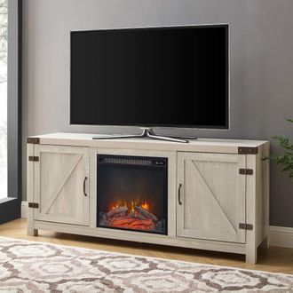 Walker Edison Georgetown Modern Farmhouse Double Barn Door Fireplace TV Stand for TVs up to 65 Inches, 58 Inch, Stone Grey