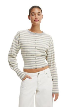 Cotton On Womens Sara Button Cardigan in Grey Marle Butter Stripe at Nordstrom, Size Medium