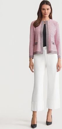Ming Wang Family Savvy Heritage Shell Stitch Knit Jacket in Perfect Pink/black at Nordstrom, Size X-Small