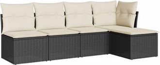 vidaXL Set De Muebles De Jard&iacute;n 5 Pzas Y Cojines Rat&aacute;n Sint&eacute;tico Negro Vidaxl