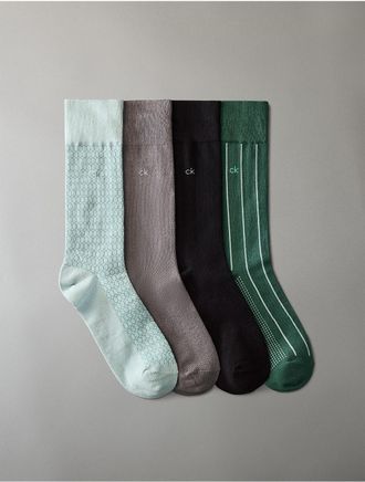 Calvin Klein Mens Combed Cotton Crew 4-Pack Dress Socks - Green