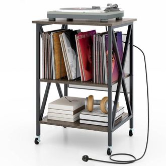 Costway Costway - Record Player Stand Turntable Stand Vinyl Storage Cabinet Grey