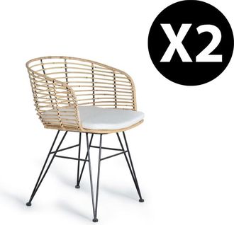 Giner&Colomer Set de 2 sillas de ratán y metal