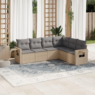 vidaXL Vidaxl - Juego De Sof&aacute;s Jard&iacute;n Con Cojines 6 Pzas Rat&aacute;n Sint&eacute;tico Beige