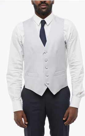 Corneliani 5 Buttons Silk Vest With Jetted Pockets size 48