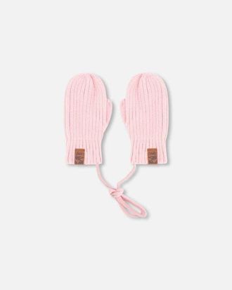 Deux par Deux Girl Rib Knit Mittens with Cord in Pale Rose at Nordstrom, Size 18-24 M