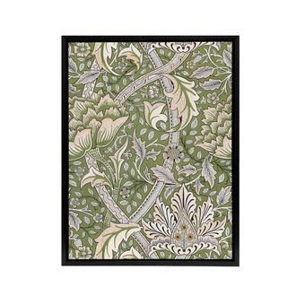 Artery8 Windrush Floral Filigree Pattern Morris Vintage Framed Canvas Wall Art in Green | Size: W24 x H32