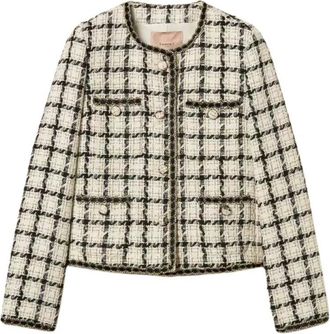 Twinset Boucl&eacute; Check Jas - Dames - Blazers - Wit - M - Jassen