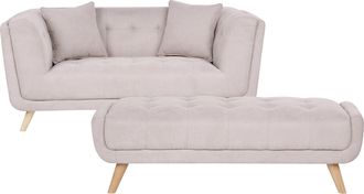 Beliani Sof&aacute; 2 Plazas De Tela Con Otomana Cojines Decorativos Patas De Madera Capiton&eacute; Estilo Retro Gris Pardo Habo