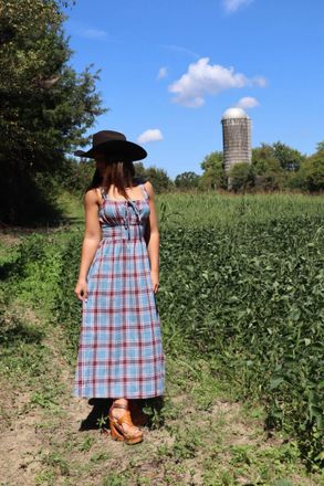 Sadie & Sage Womens Elvira Flannel Milkmaid Midi Dress In Blue Multi