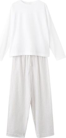 Mango Two-Piece Stripe Cotton Pajamas in Grey at Nordstrom, Size Medium