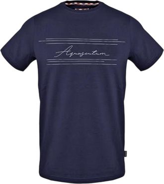 Aquascutum Heren Handtekening T-shirt met ronde hals (Marine)