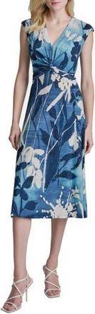DKNY Floral Cap Sleeve Matte Jersey Midi Dress in Indigo Multi at Nordstrom Rack, Size 12