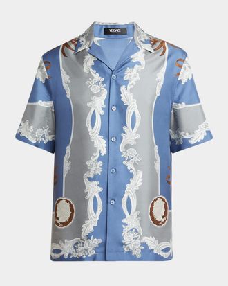 Versace Mens Medusa Cameo Silk Camp Shirt