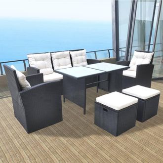 vidaXL Set Comedor De Jard&iacute;n 6 Piezas Y Cojines Rat&aacute;n Sint&eacute;tico Negro Vidaxl