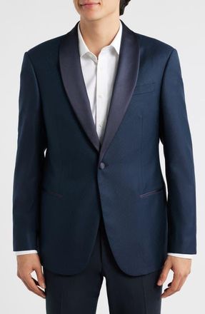 Emporio Armani Navy Shawl Collar Geometric Jacquard Virgin Wool Tuxedo Jacket at Nordstrom, Size 38 Us