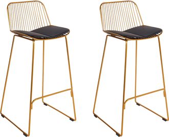 Beliani Beliani - Conjunto De 2 Sillas De Bar De Metal Respaldo De Alambre Asiento De Piel Sint&eacute;tica Dorado Pensacola