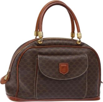 Celine Macadam Handbag Macadam With Leather Brown Canvas Handbag (Pre-Owned)